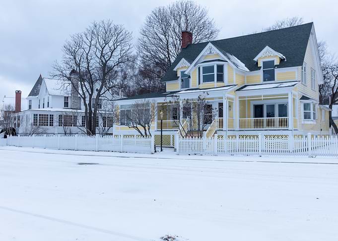 Winter Houses with Snow Covered Ground