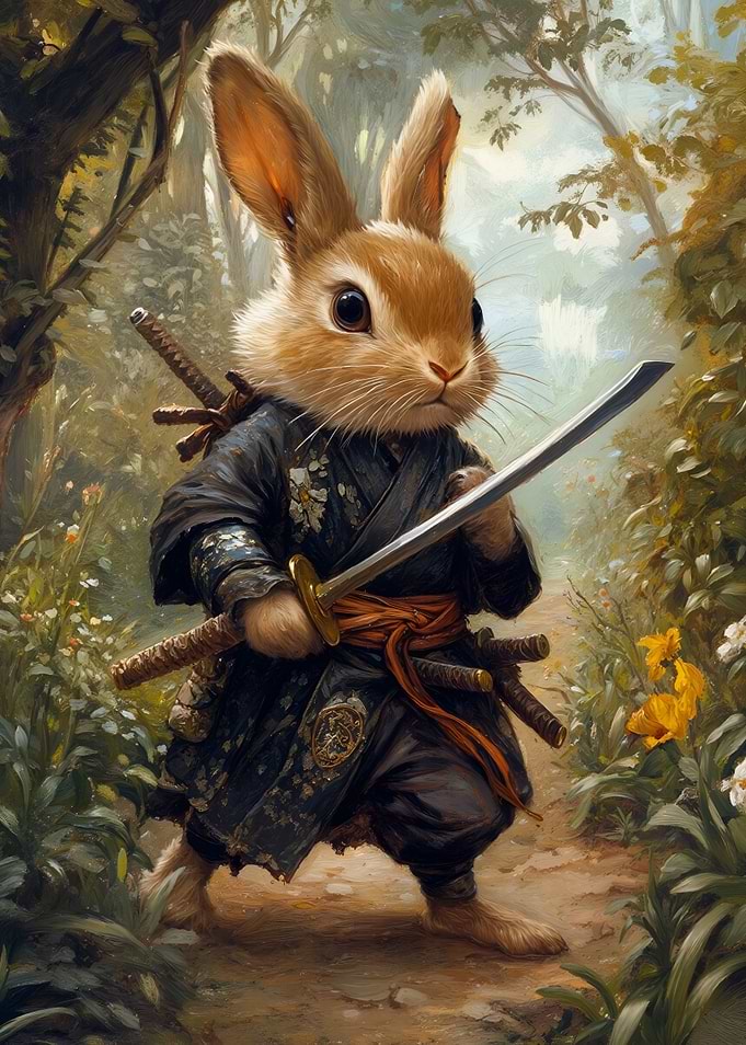 Rabbit Samurai Warrior in Forest