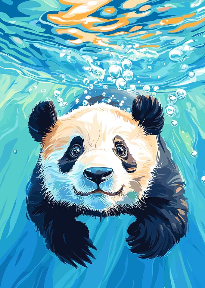 Panda Swimming Underwater Illustration