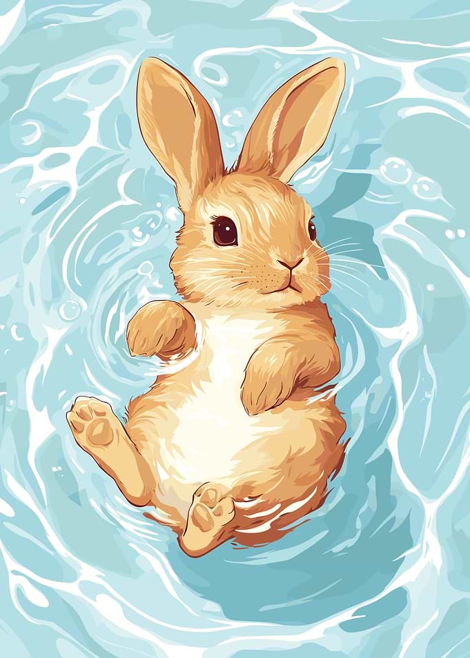 Rabbit Swimming in Water Illustration
