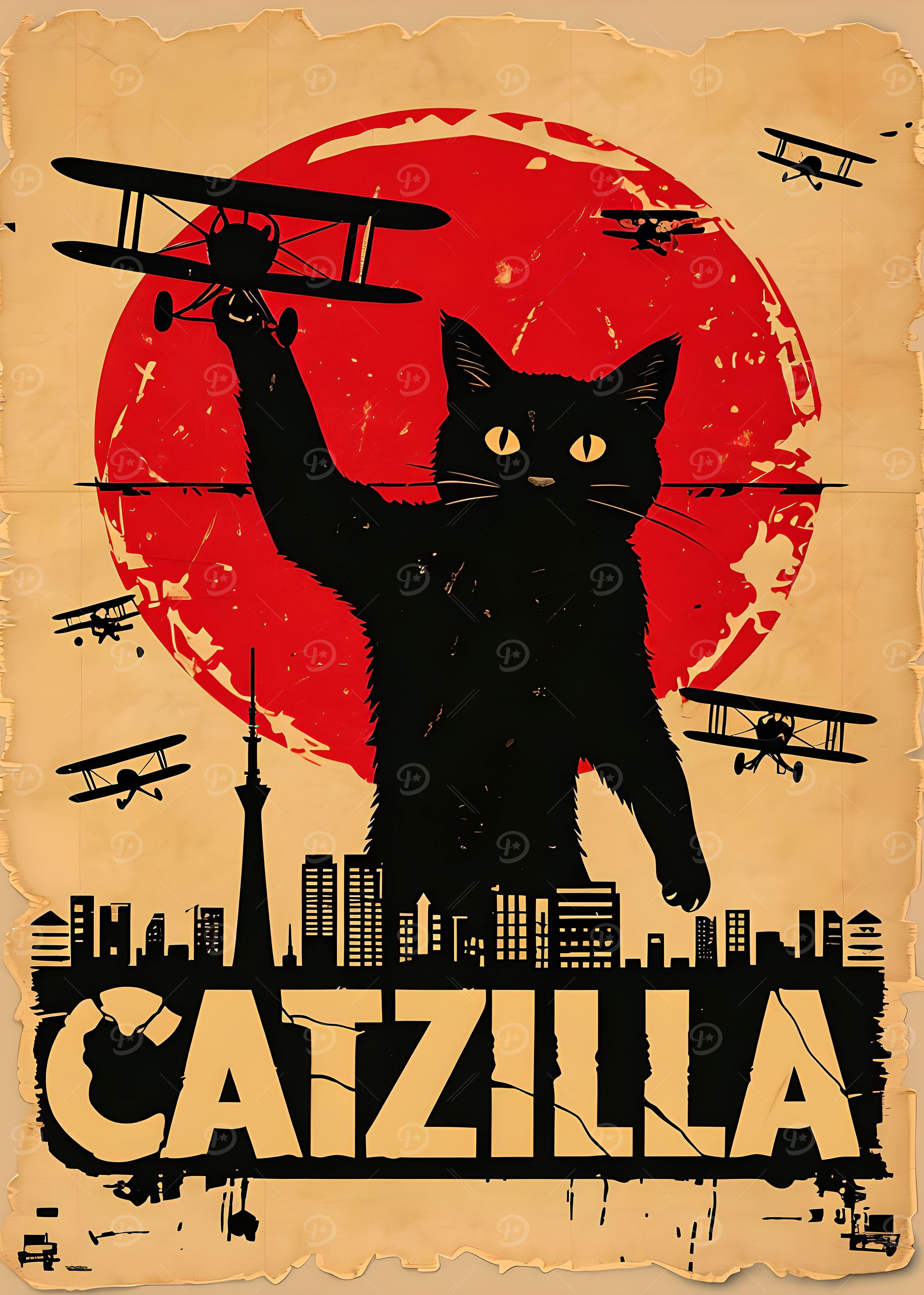 Catzilla Vintage Poster