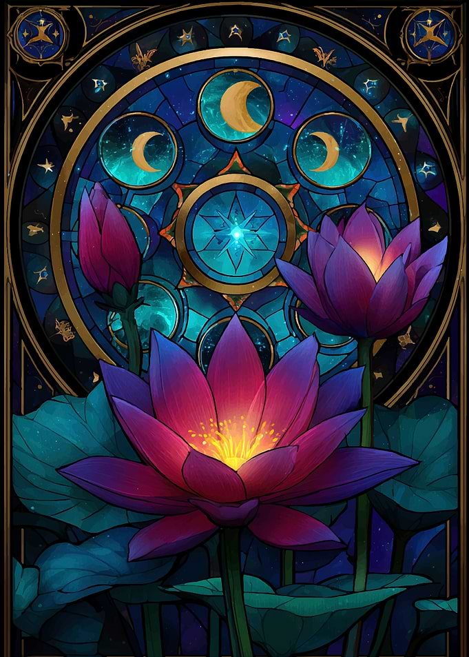 Lotus Flowers and Celestial Stained Glass