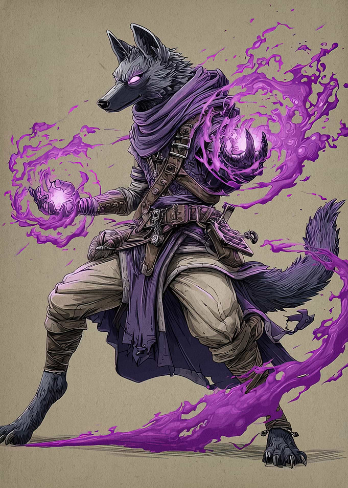 Wolf Mage with Purple Magic