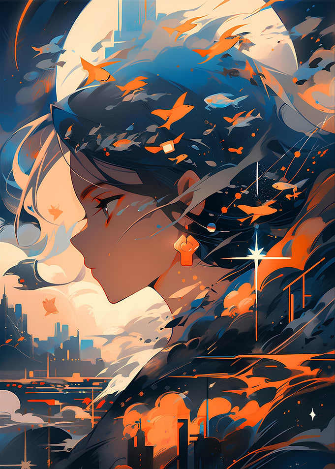 Abstract Woman Profile with Cityscape