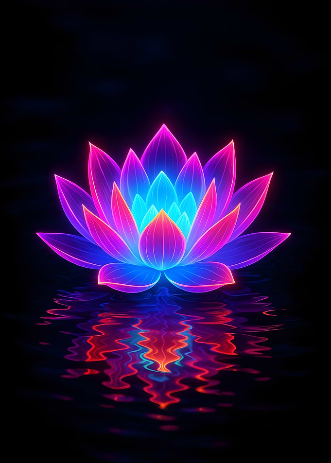 Neon Lotus Flower Reflection