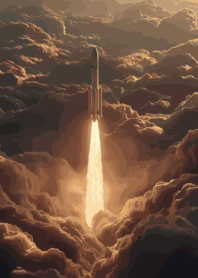 Rocket Launch Through Clouds
