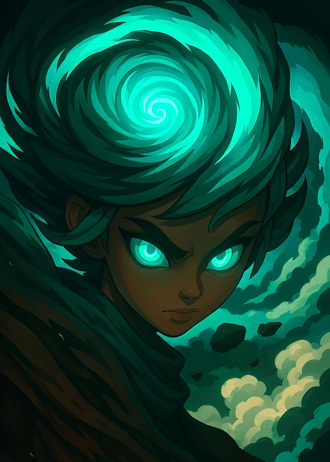 Intense Gaze with Swirling Hair