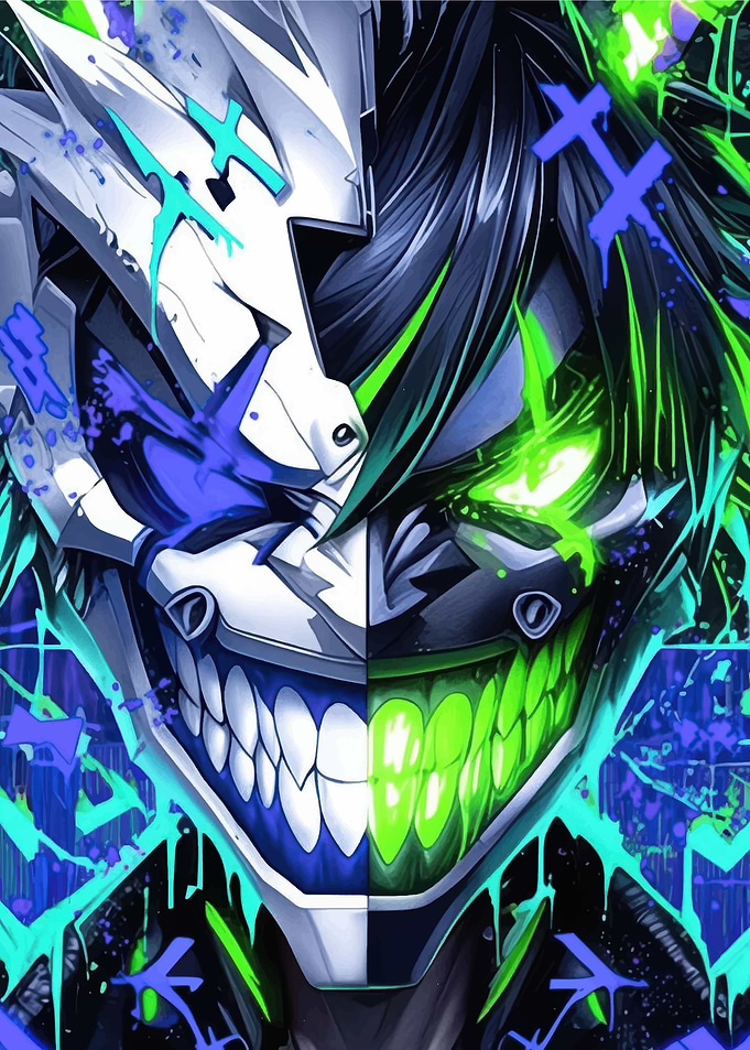 Cyberpunk Split Face with Glowing Accents