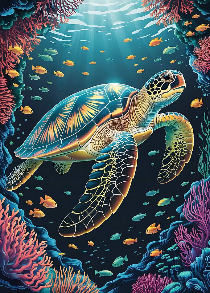 Sea Turtle in Coral Reef