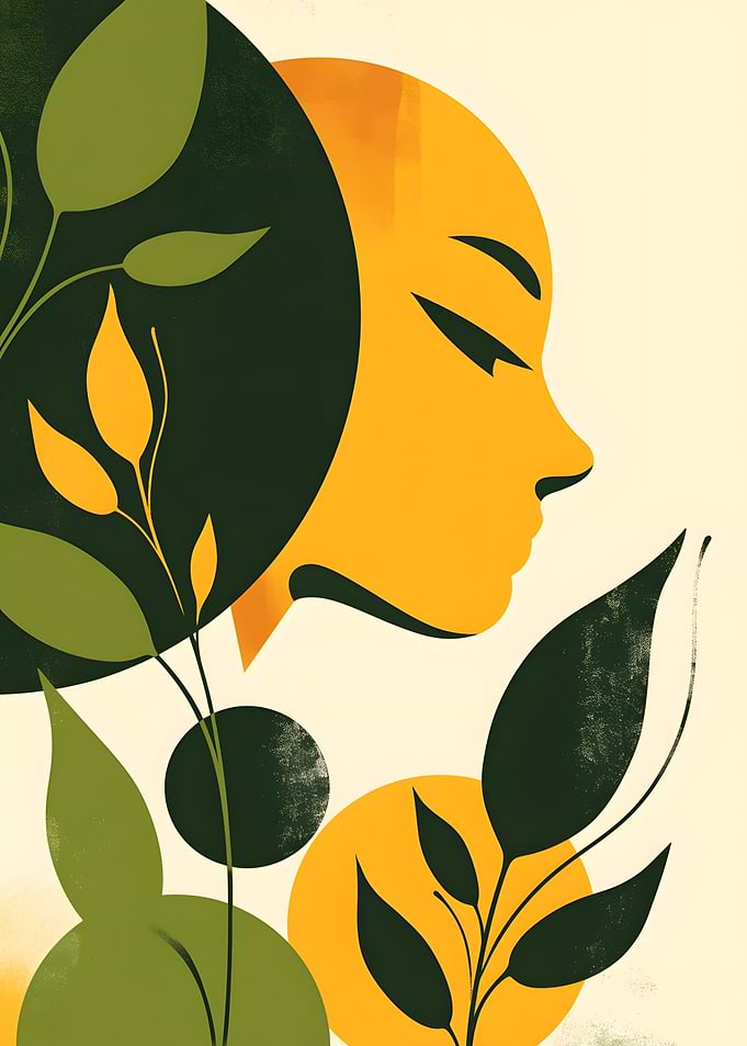 Abstract Woman Profile with Leaves