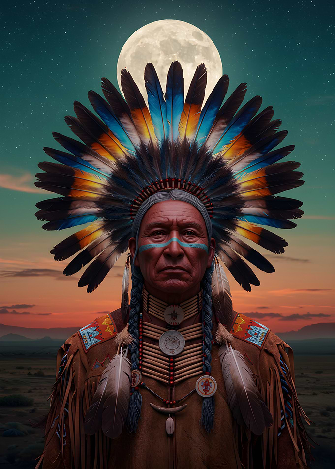 Native American Chief Portrait with Headdress