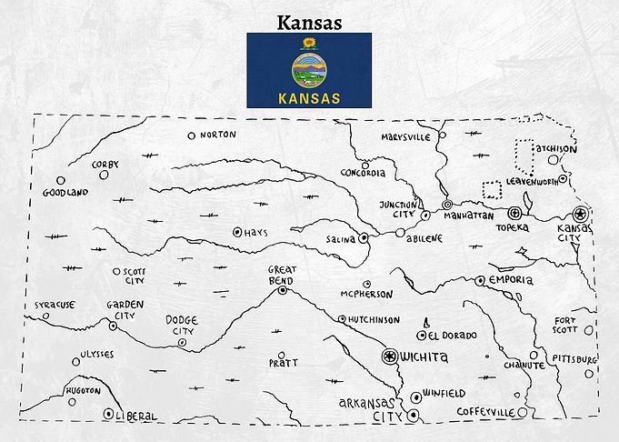 Hand Drawn Map of Kansas