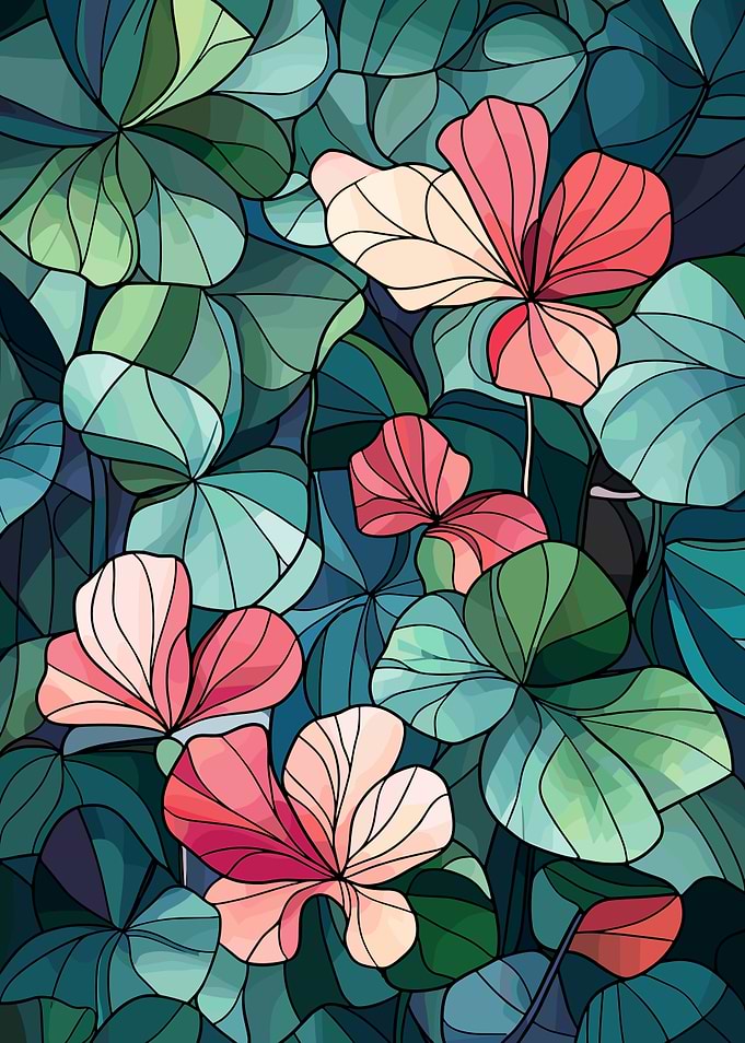 Floral Stained Glass Style Illustration