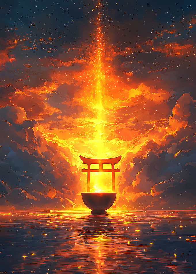 japanese art sunset warm art