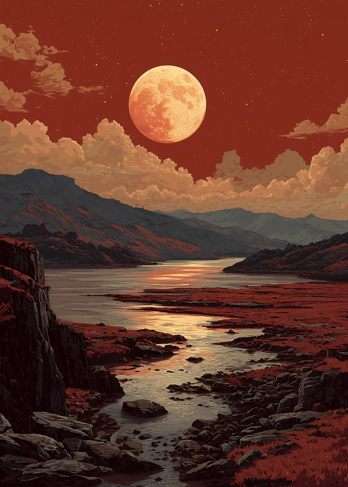 Red Moon Over River