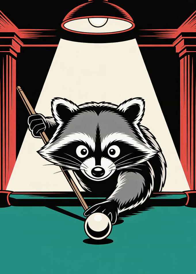 Raccoon Playing Billiard