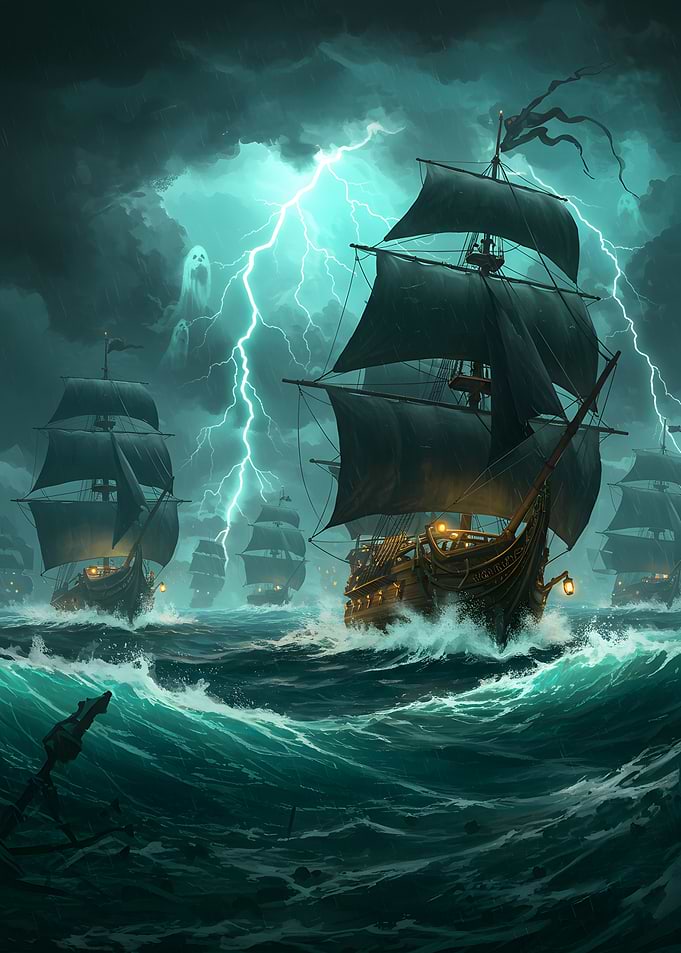 Pirate Ships in Stormy Seas