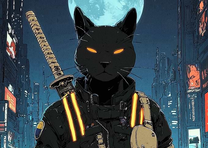 Cyberpunk Cat Samurai