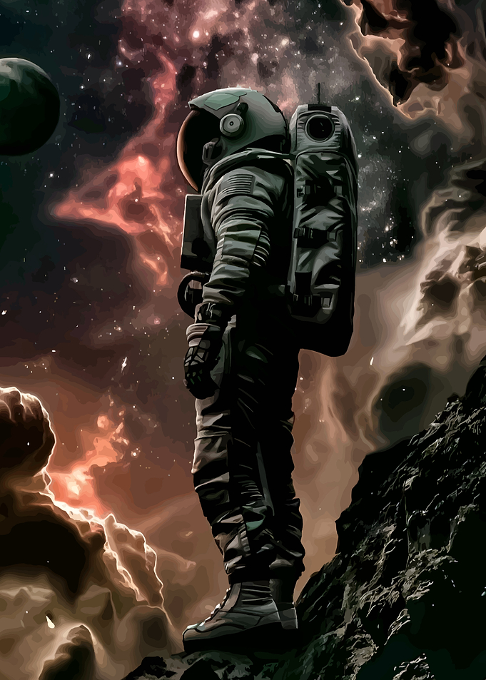 Astronaut in Space with Nebula Background