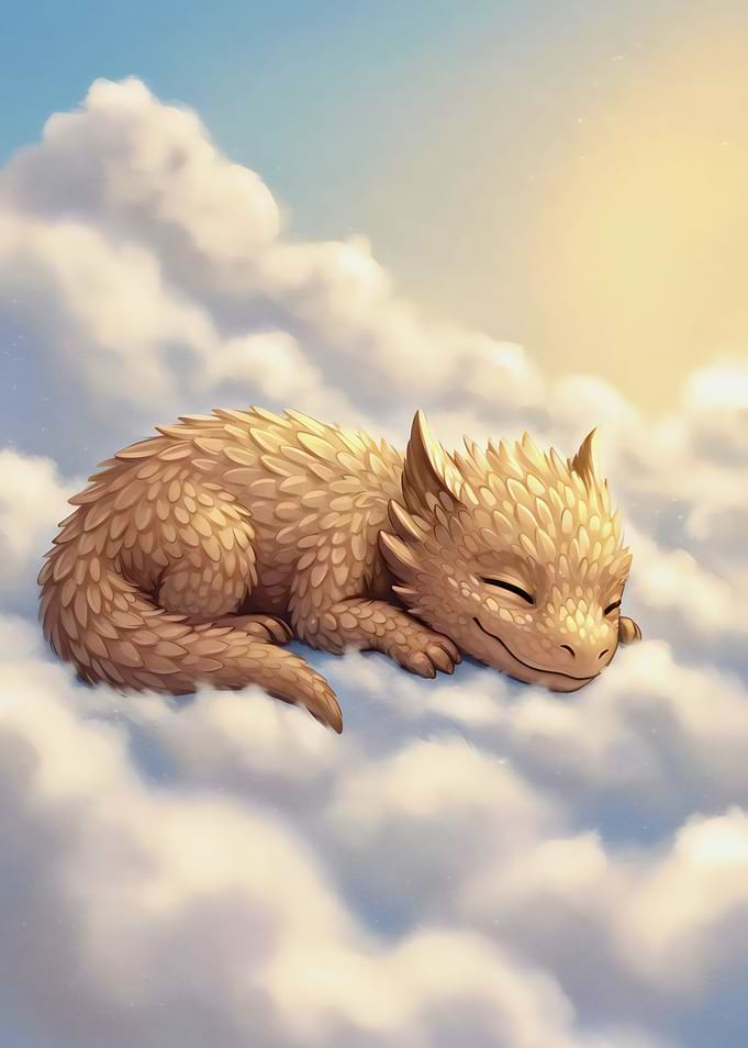Sleeping Dragon Cub on Clouds