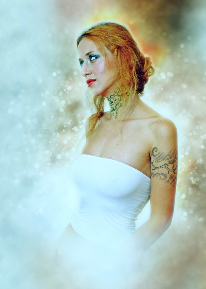 Woman with Green Tattoos on her Neck