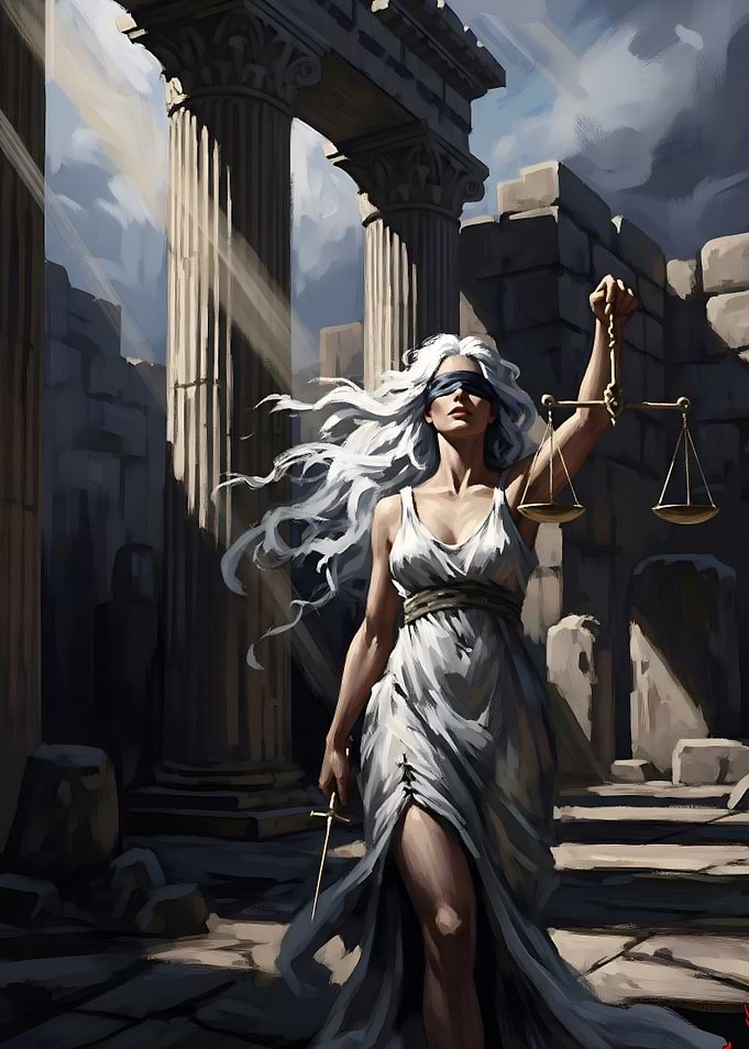 Lady Justice in Ancient Ruins