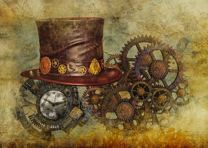 Steampunk Hat with Gears and Clock