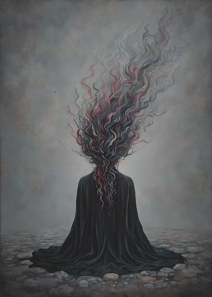 Figure in Black with Colored Smoke Trails