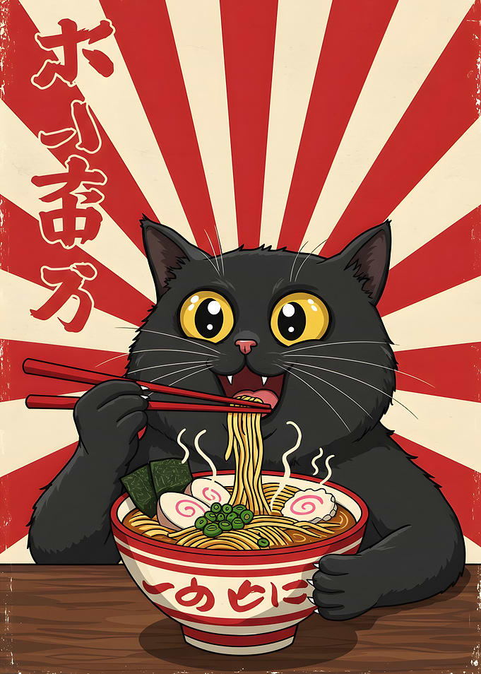 Cat Eating Ramen