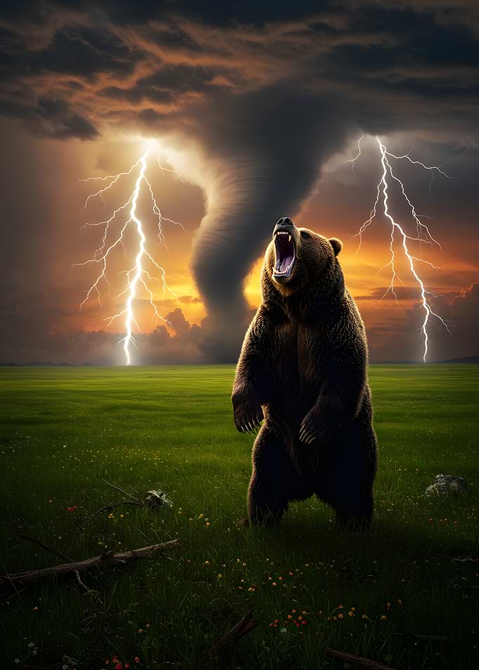 Roaring Bear in Storm