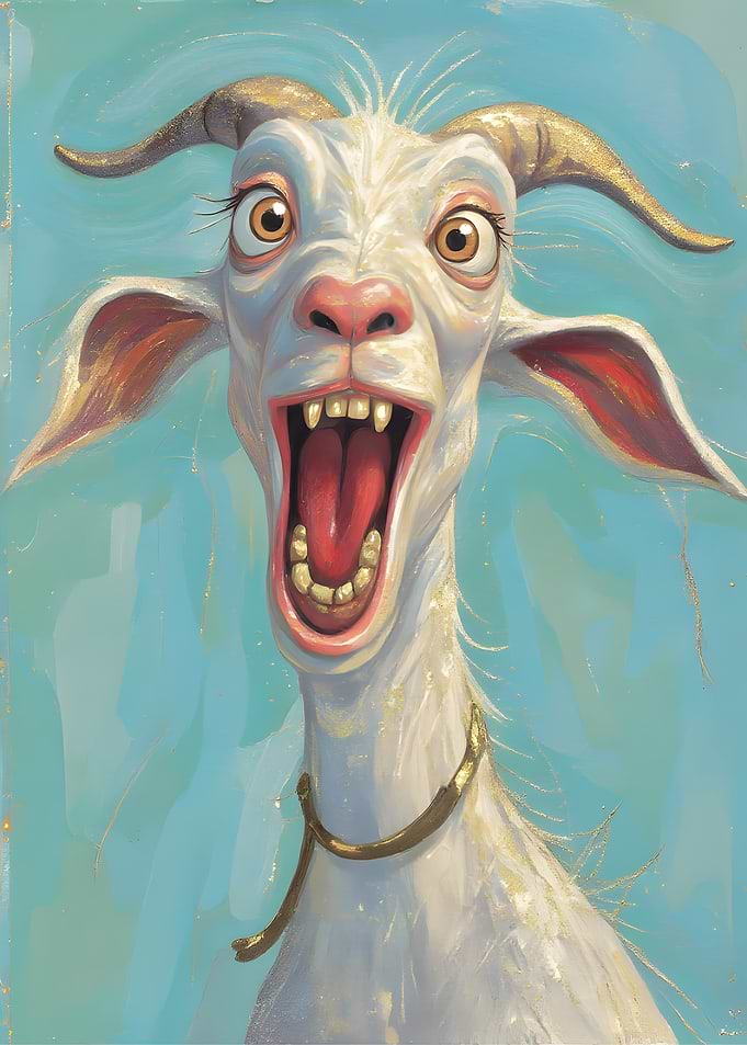 Cartoon Goat Portrait with Open Mouth