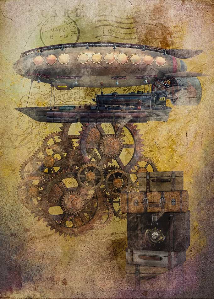 Steampunk Airship with Gears and Luggage
