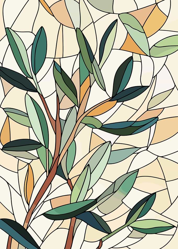 Stained Glass Olive Branch Illustration
