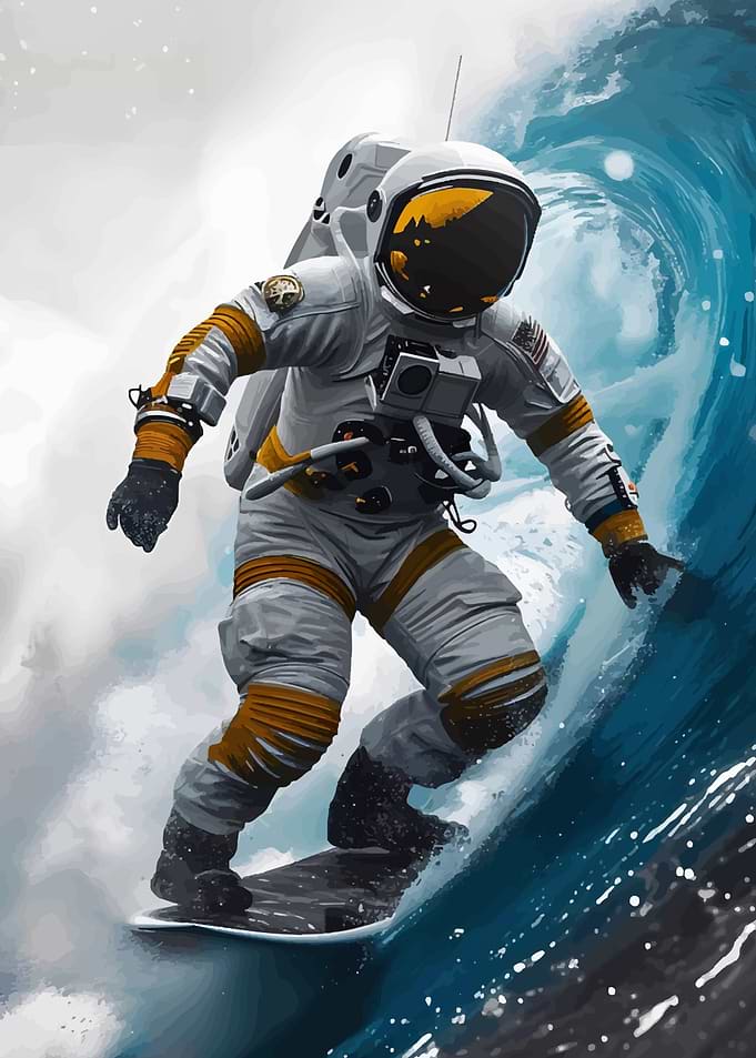 Astronaut Surfing a Wave