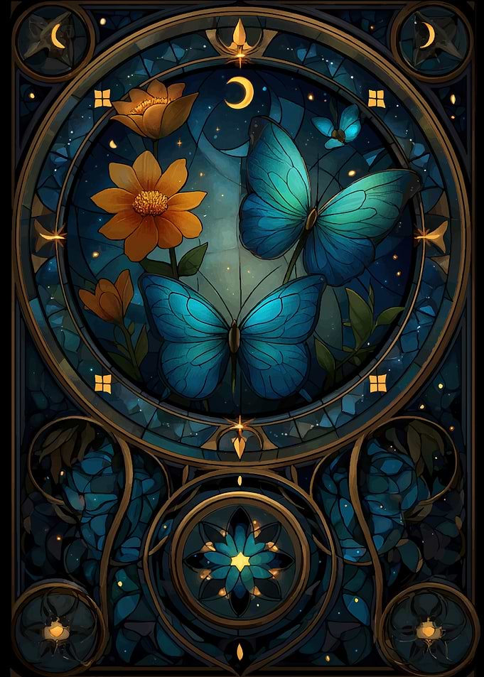 Stained Glass Butterflies and Flowers