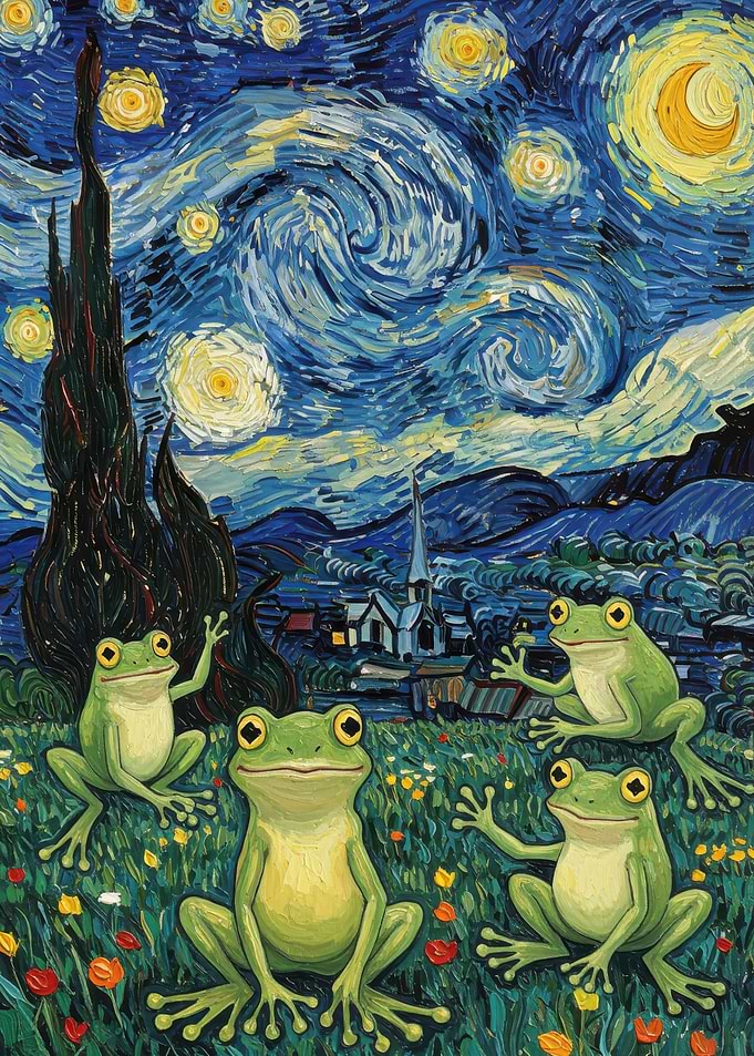 Frogs in Starry Night Parody