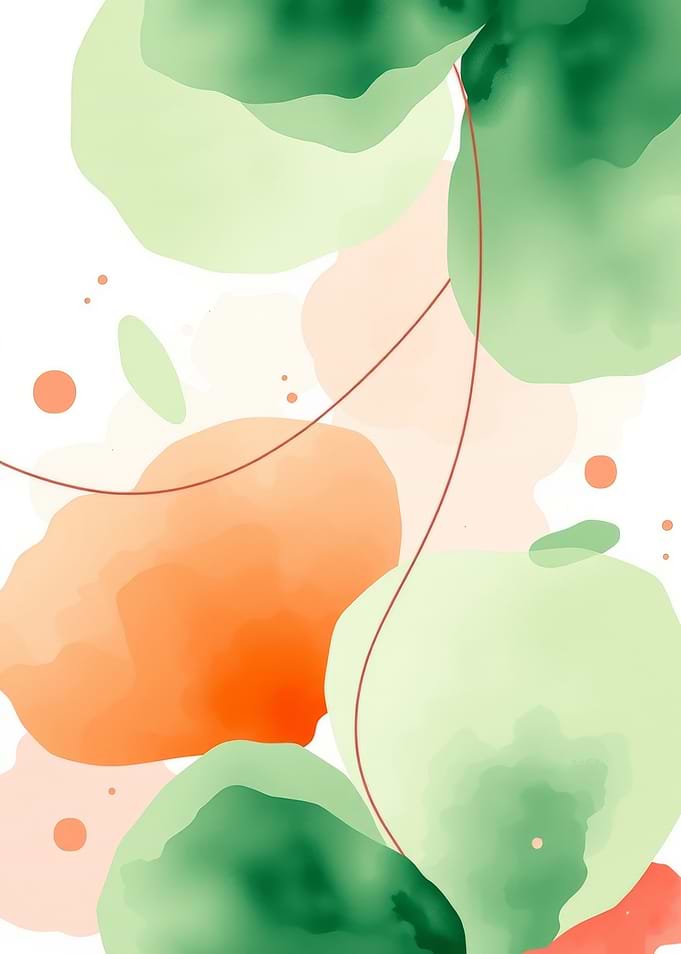 Abstract Watercolor Shapes in Green and Orange