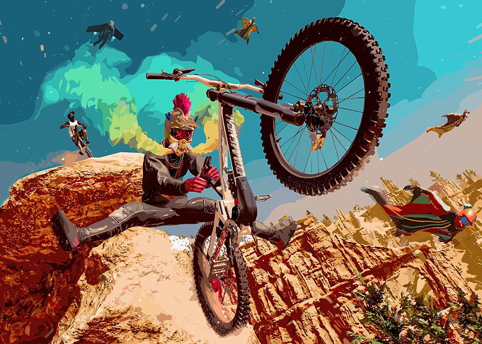 Mountain Biker Performing a Wheelie