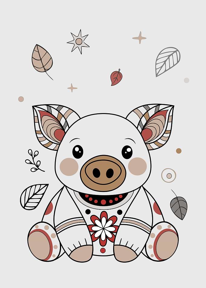 Plush Piggy With Floral Pattern.