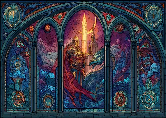 Stained Glass Knight and Dragon