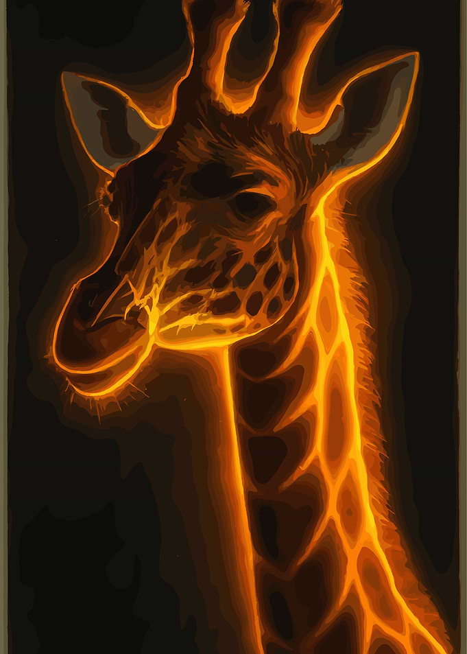 Glowing Giraffe Portrait on Dark Background