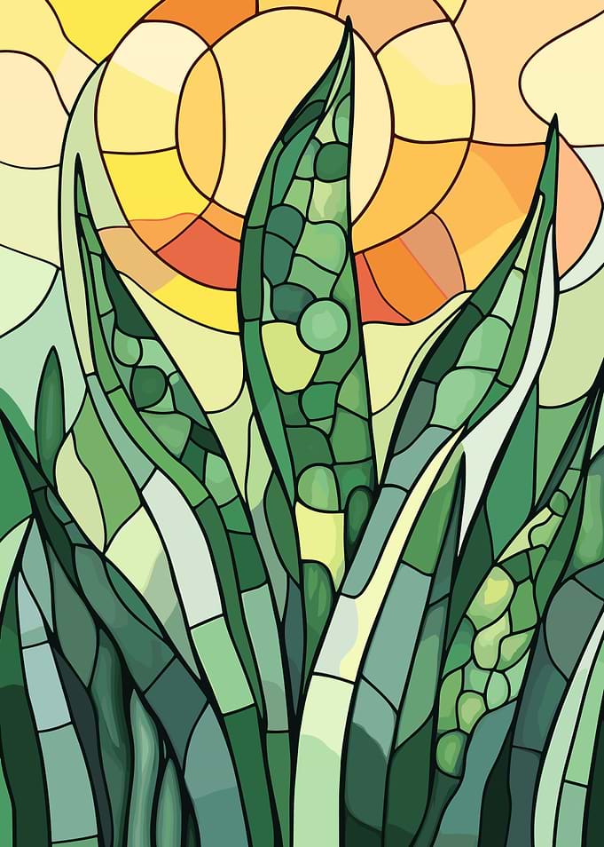 Stained Glass Style Green Plants