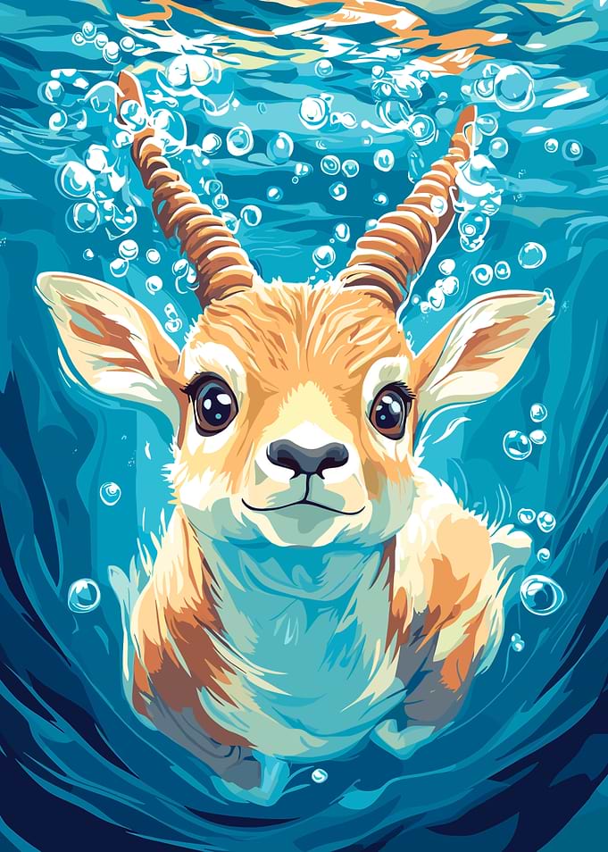 Cute Antelope Swimming Underwater Illustration