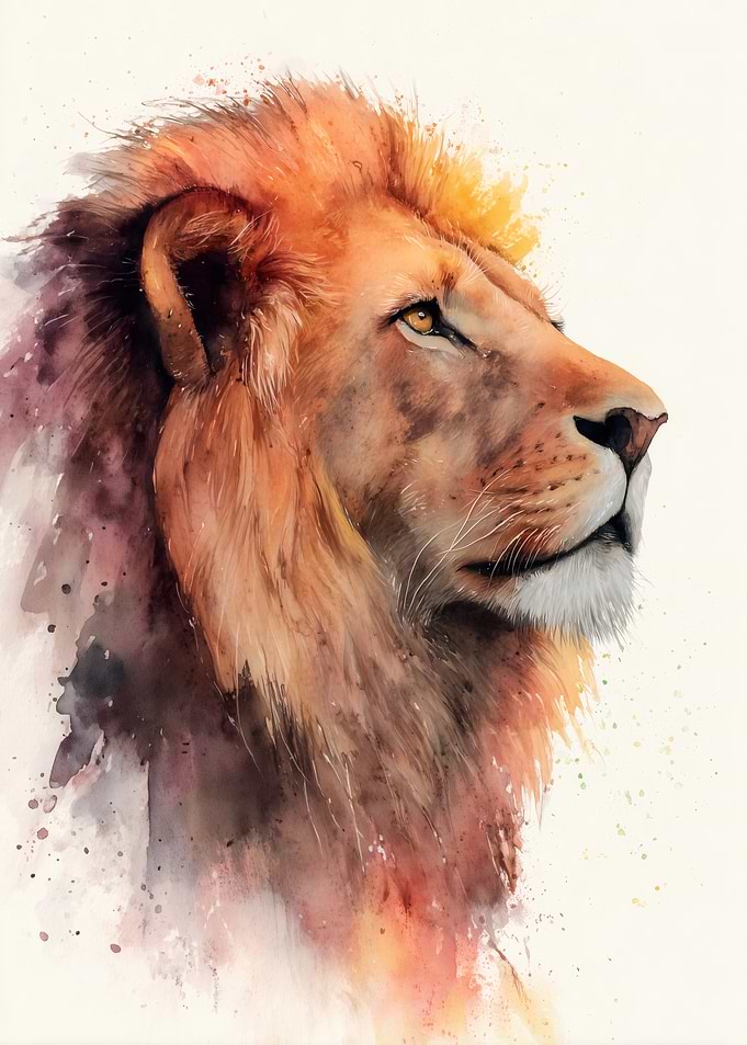 Watercolor Lion Profile