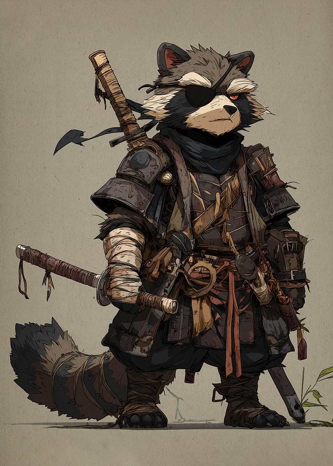 Raccoon Samurai Warrior with Eye Patch