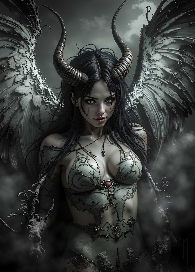 Dark Angel with Horns and Wings