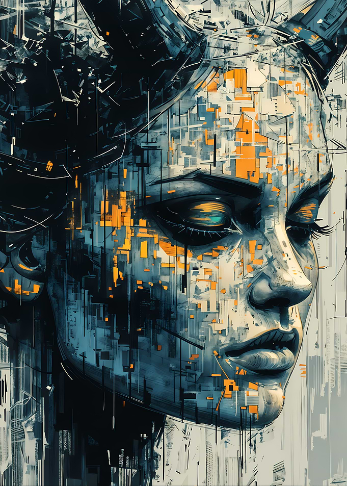 Abstract Woman Portrait with Horns