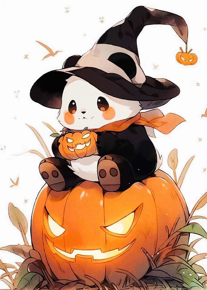 Halloween Panda Witch Pumpkin