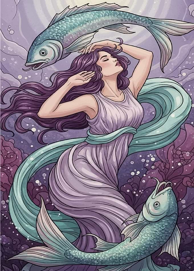 Pisces Woman Zodiac Illustration