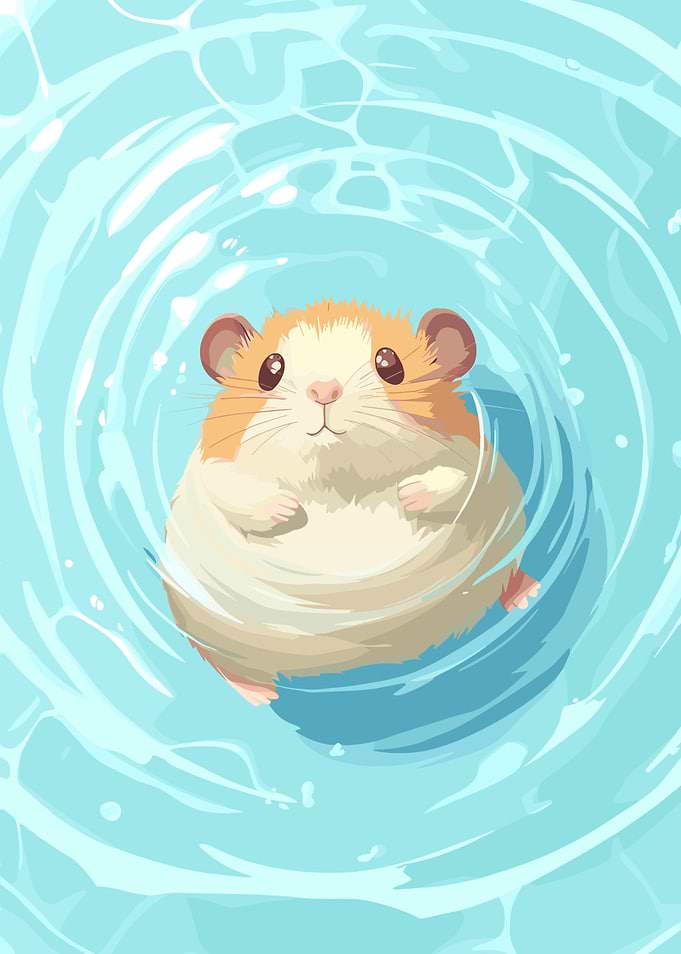 Hamster Floating in Water Illustration